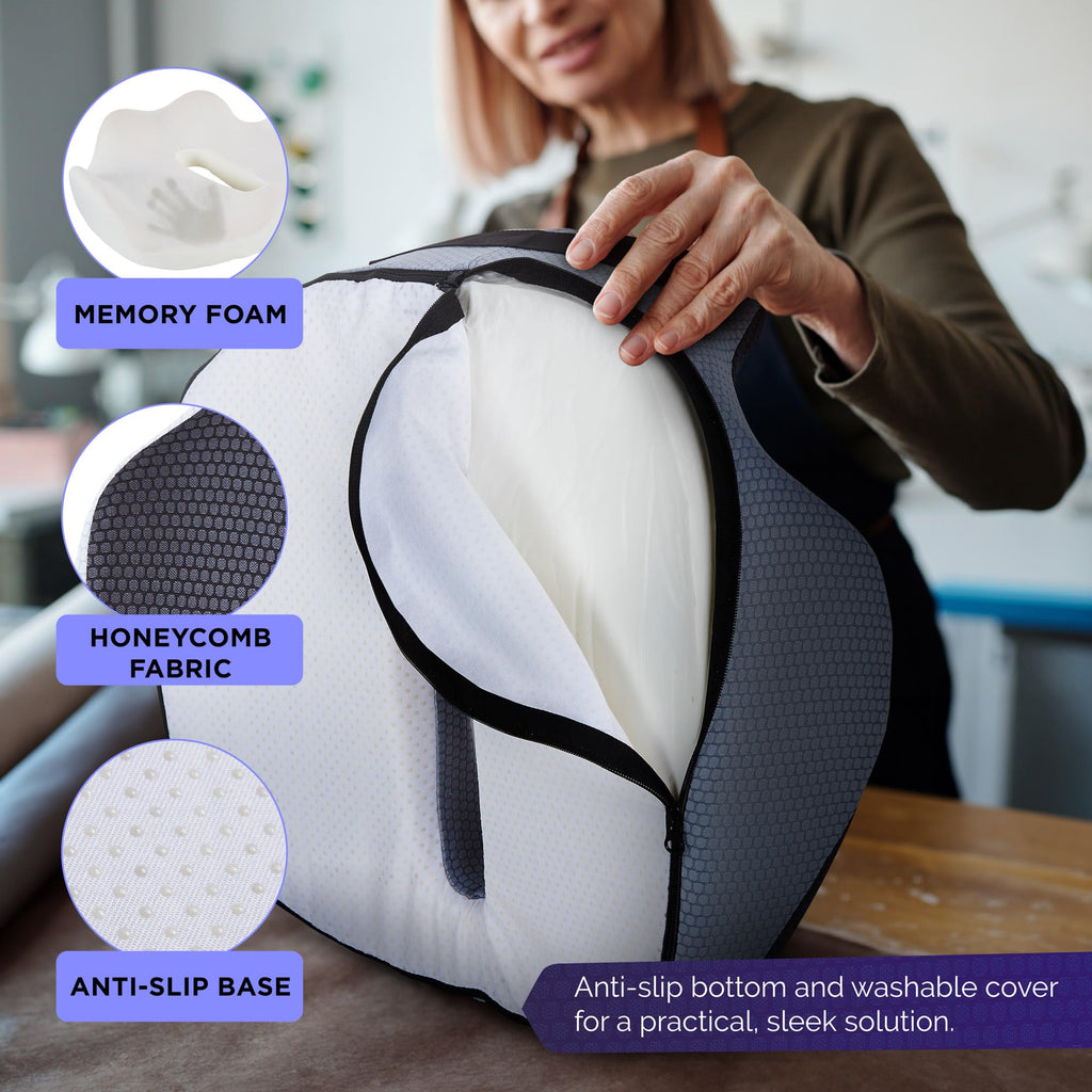 ComfyBums Hemorrhoid Donut Cushion For Coccyx, Tailbone, Piles Pressure Relief - Memory Foam Pillow For Office Chair Seat Ring Cushions - Targets Sores & Discomfort Relief - Made For You