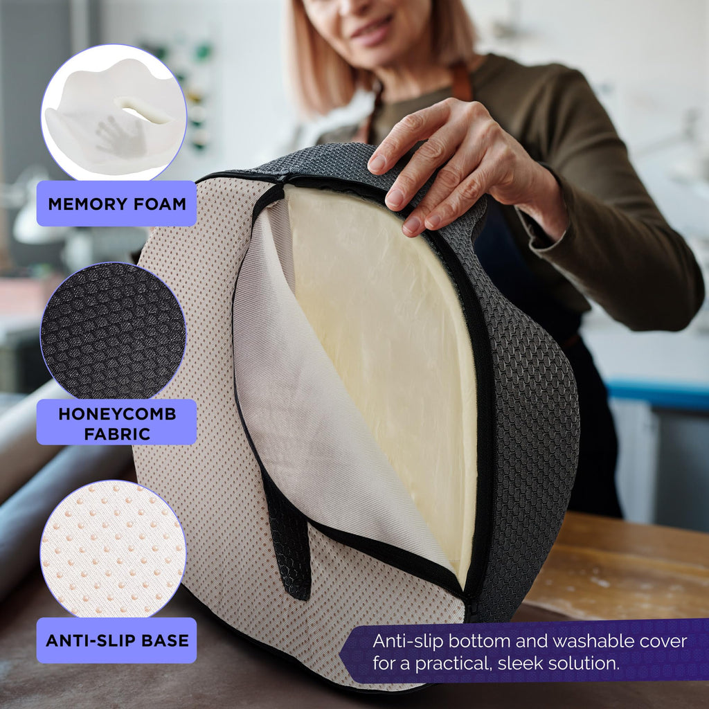 ComfyBums Hemorrhoid Donut Cushion For Coccyx, Tailbone, Piles Pressure Relief - Memory Foam Pillow For Office Chair Seat Ring Cushions - Targets Sores & Discomfort Relief - Made For You